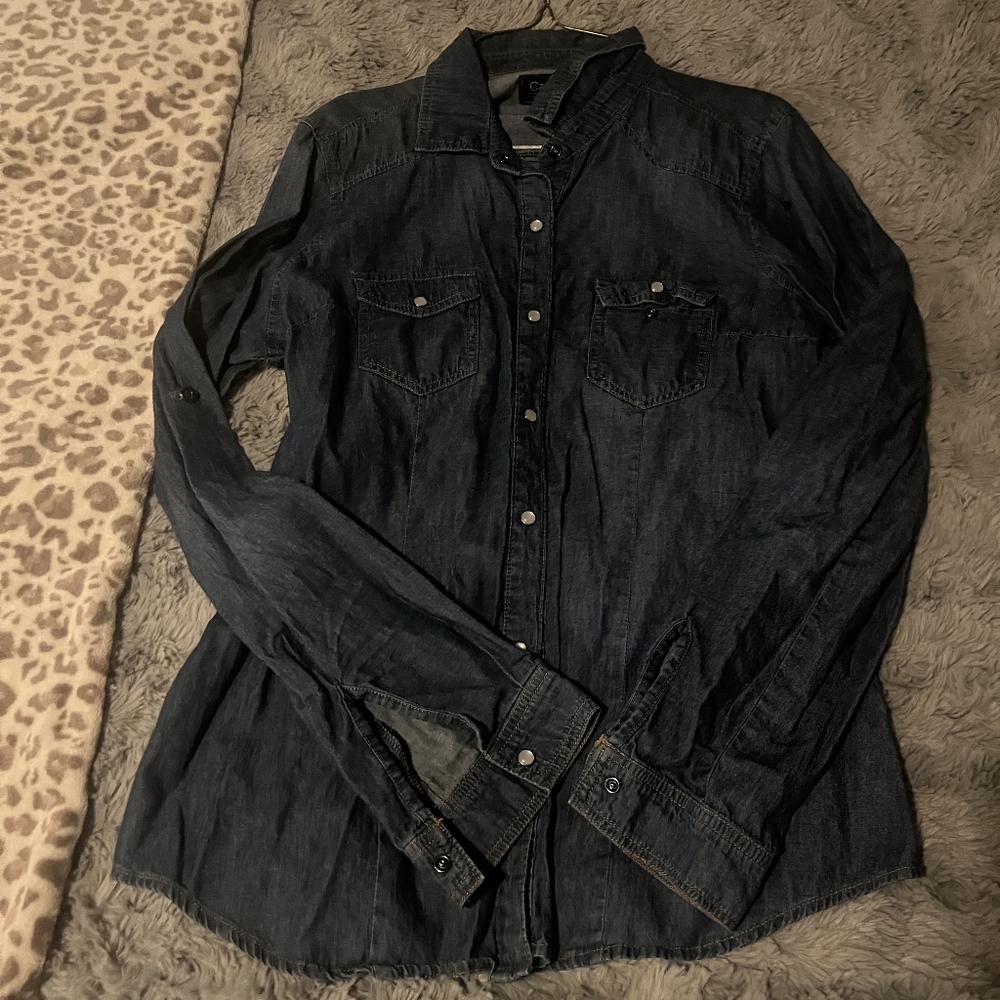 Cavalini Dark Blue Denim Button-Down Shirt